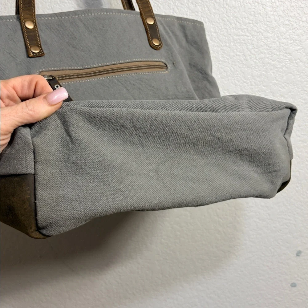 MYRA Western Woven Pattern Canvas Tote with Brown Leather Trim Excellent - Picture 4 of 8